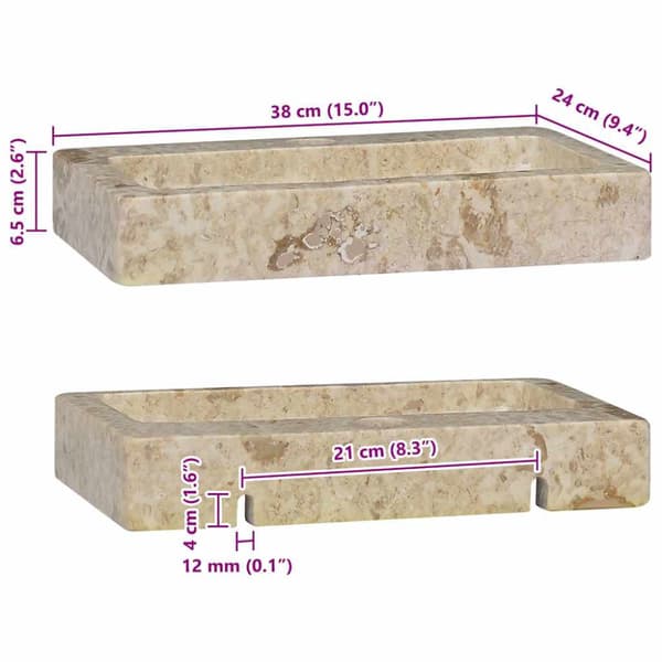 Väggmonterat handfat gräddvit 38x24x6,5 cm marmor