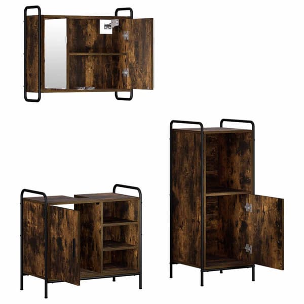 Badrumsskåpsset 3 st Rökt ek 40 x 36 x 99,5 cm Konstruerat trä