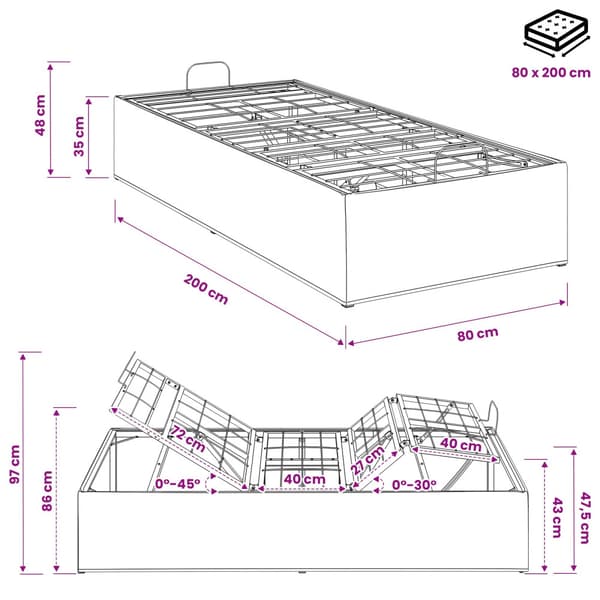 Elektrisk Justerbar Säng Ram Blå 200 x 80 x 33,5 cm Stål