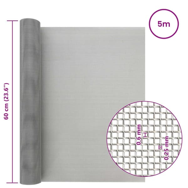 Nätduk 60 x 500 cm 30 Mesh Rostfritt stål 201 Silver
