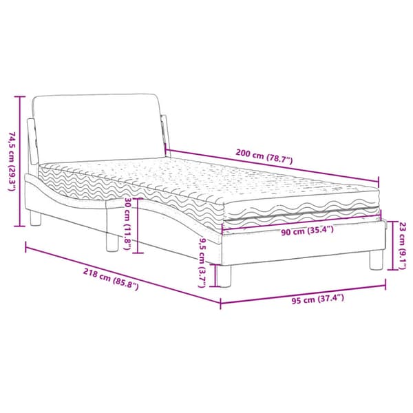 Bed with Mattress "Dover" Dark Brown 90x200 cm Fabric