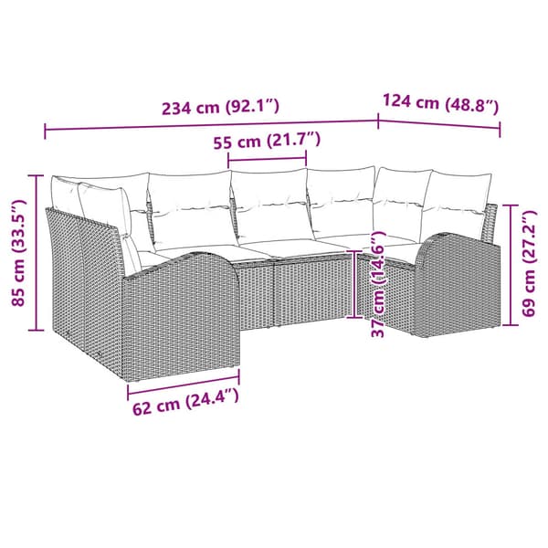 Trädgårdsoffset med kudde 6 pcs Svart Poly Rattan