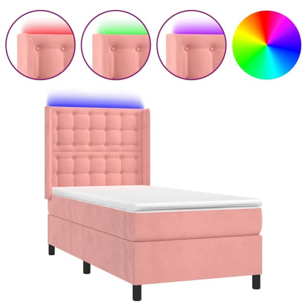 Ramsäng med madrass rosa & LED 90x200 cm sammet