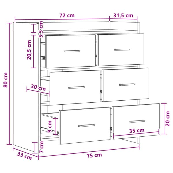 Sideboard Rökt ek 75 x 33 x 80 cm Konstruerat trä