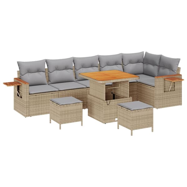 Trädgårdsoffset med kudde 9 pcs Beige och Ljusgrå