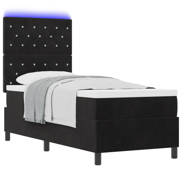 LED Box Säng med madrass Svart 80 x 200 cm Sammet