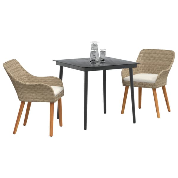 Trädgårdsmöbelset med kudde 3 pcs Beige konstrotting