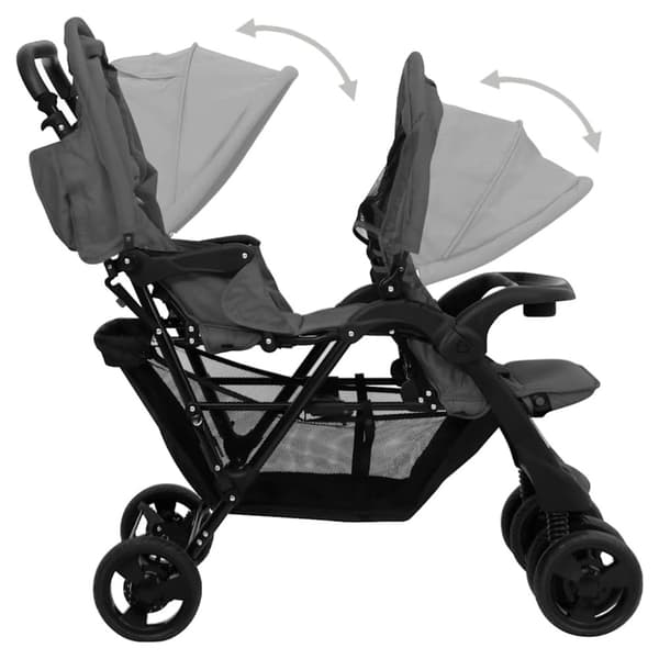 Tandem tvillingvagn mörkgrå stål