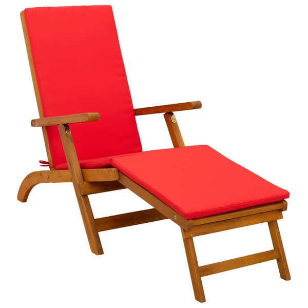 Reclining och Fällbar Solstol 3 st Massivt Akaciaträ Röd
