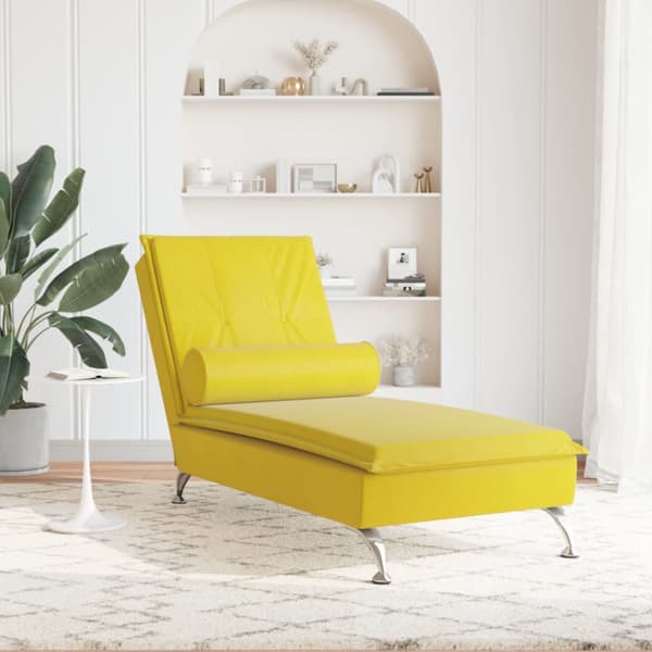 Massageschäslong med bolster gul sammet