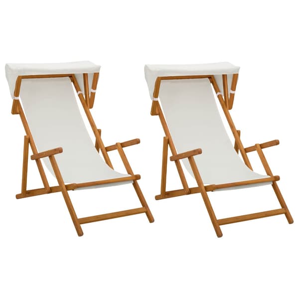 Deck Chair 2 st 3 Position Massiv Eukalyptus Trä Gräddvit