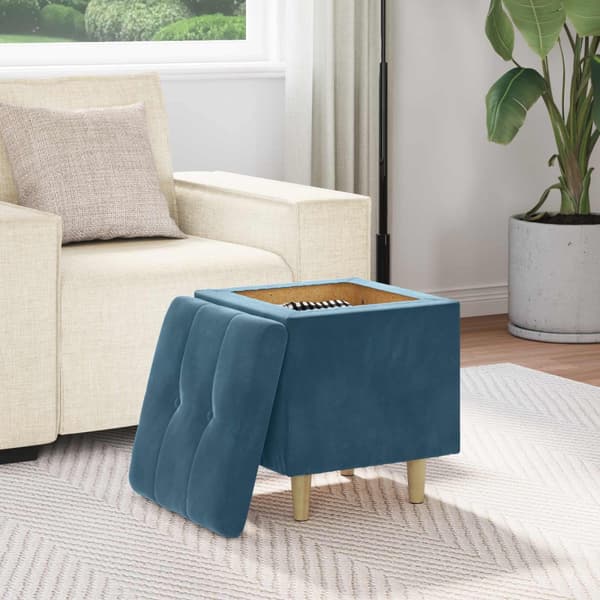 Ottoman med förvaring Blå 40 x 40 x 45 cm Sammet