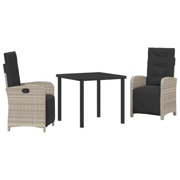 Trädgårdsmöbelset med kudde 3 pcs Ljusgrå konstrotting