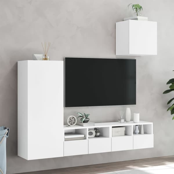 Tv-bänk 4 delar vit konstruerat trä