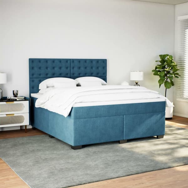 Ramsäng med madrass blå 180x200 cm sammet