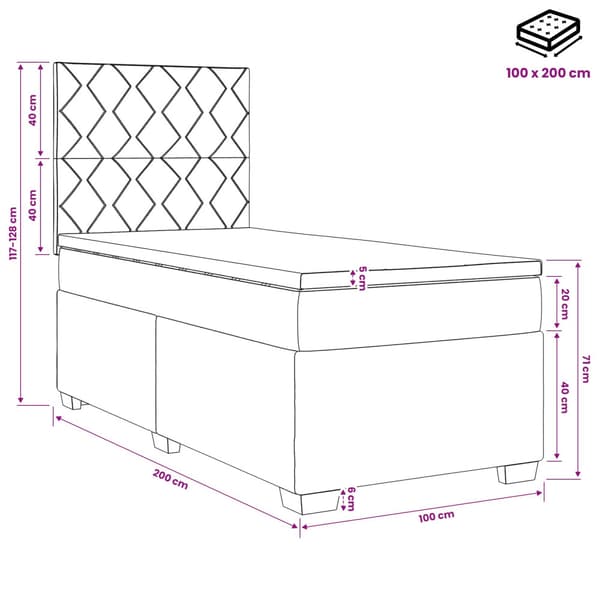 Kontinentalsäng med madrass Rosa 100 x 200 cm Sammet