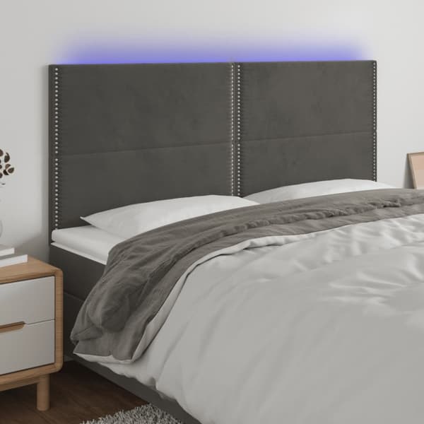 Sänggavel LED mörkgrå 160x5x118/128 cm sammet