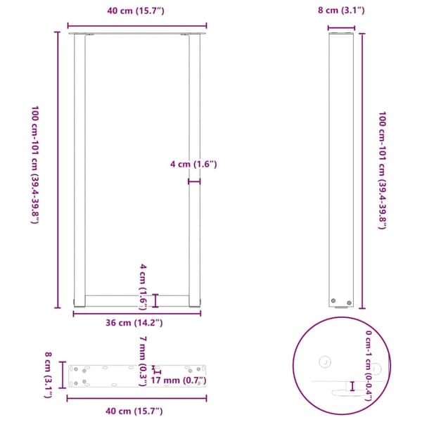 Barbordsben U-formade 2 st svarta 40x(100-101) cm stål