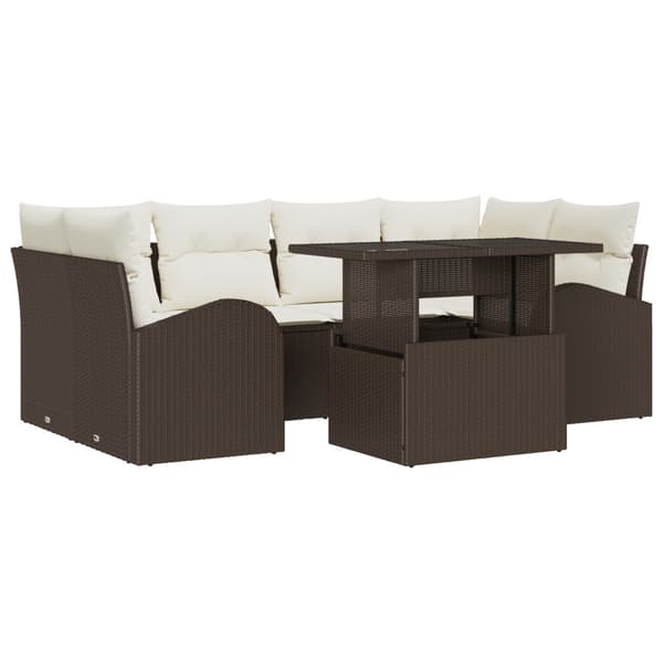 Trädgårdsoffset med kudde med lagring 7 pcs Brun Poly Rattan