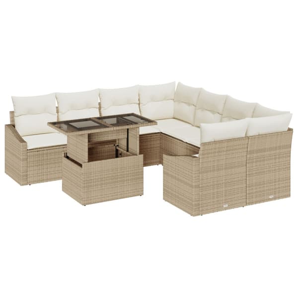 Trädgårdsoffset 9 pcs Beige och gräddfärgad konstrotting