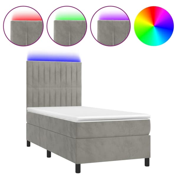 Ramsäng med madrass & LED ljusgrå 90x200 cm sammet