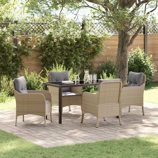 Trädgårdsmöbelset med kudde 5 pcs Beige konstrotting