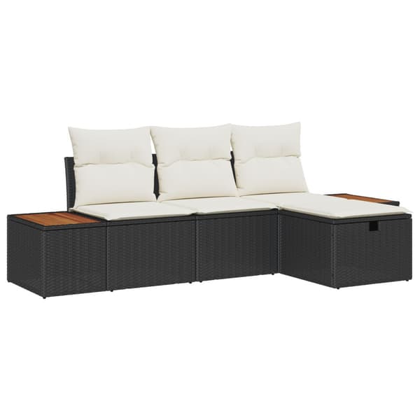 Trädgårdsoffset med kudde 4 pcs Svart Poly rattan