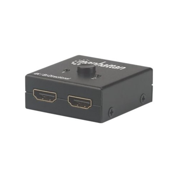 Manhattan HDMI Switch 2-Port, 4K@30Hz, Bi-Directional, Black, Displays output from x1 HDMI source to x2 HD displays (same output to both displays) or