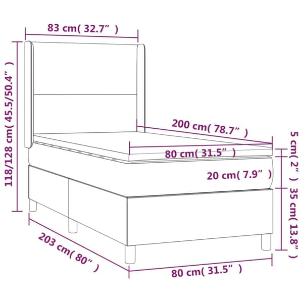 Ramsäng med madrass & LED gräddvit 80x200 cm tyg