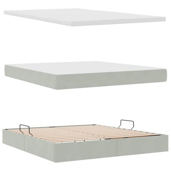 Förvaringssäng med madrass Ljusgrå 180 x 200 cm Sammet