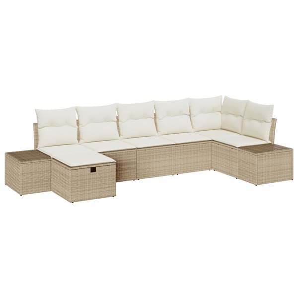 Trädgårdsoffset med kudde 7 pcs Beige konstrotting