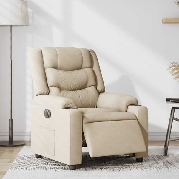 Elektrisk reclinerfåtölj gräddvit tyg