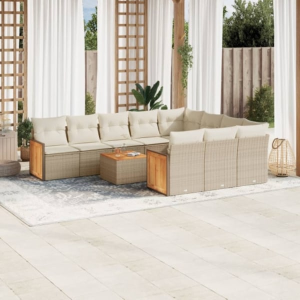 Loungegrupp för trädgården m. dynor 11 delar beige konstrotting