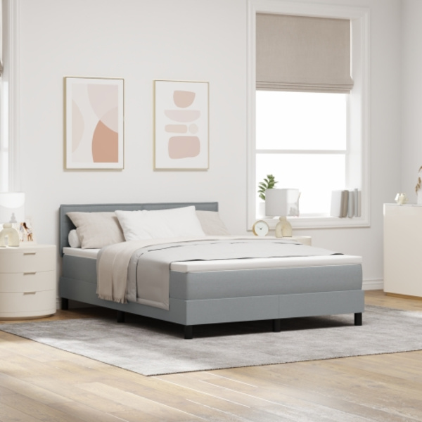 Boxspring Säng med Madrass & LED Ljus Grå 140x200 cm Tyg
