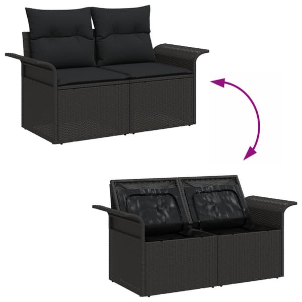 Trädgårdsoffset med kudde med lagring 6 pcs Svart Poly rattan