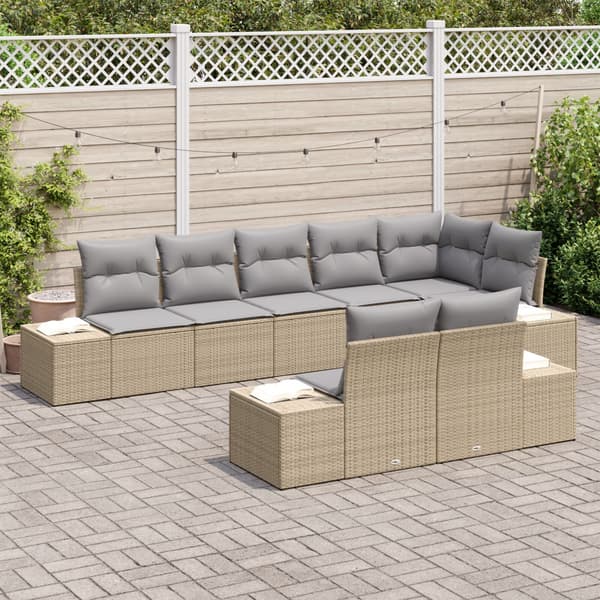 Trädgårdsoffset med lagring 8 pcs Beige och Ljusgrå Poly rattan