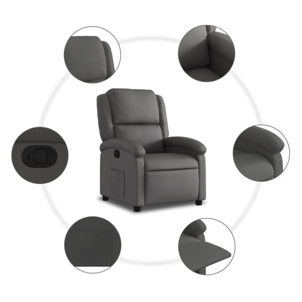 Reclinerfåtölj grå äkta läder