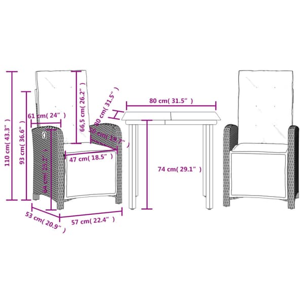 Bistrogrupp med dynor 3 delar beige konstrotting