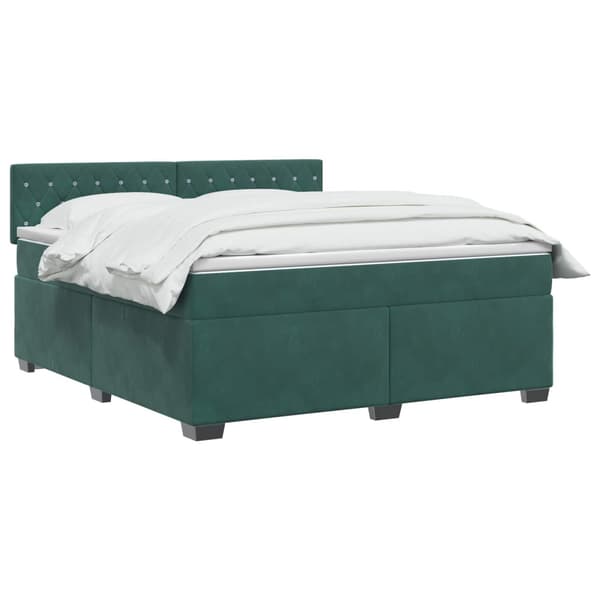 Boxspring säng med madrass och LED Mörkgrön 140 x 190 cm Sammet