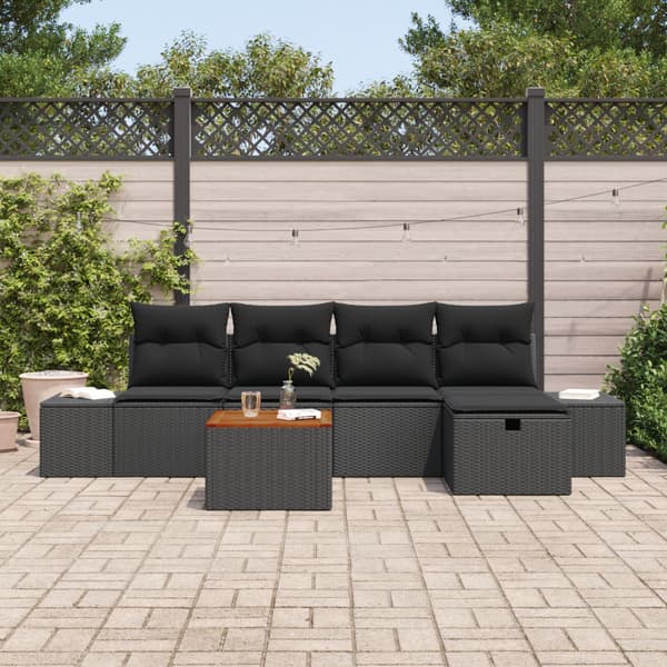 Trädgårdsoffset 6 st Svart Poly rattan