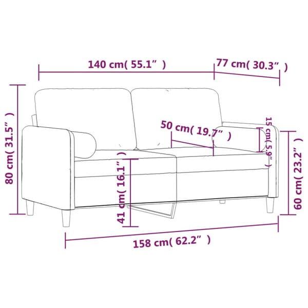 2-sitssoffa med prydnadskuddar rosa 140 cm sammet