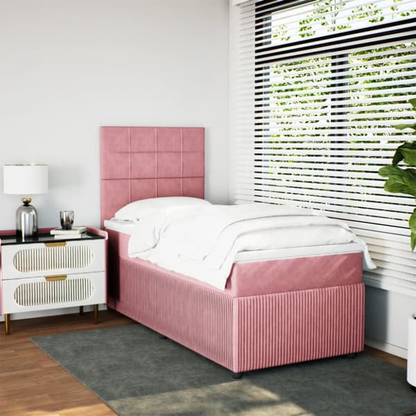 Ramsäng med madrass rosa 90x200 cm sammet