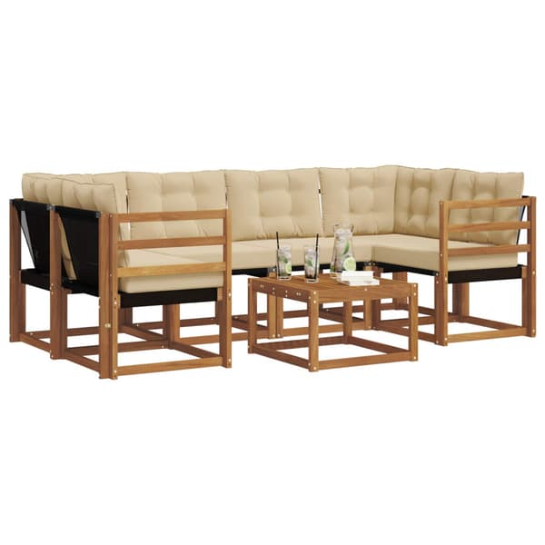 Utomhussoffset med kudde 7 pcs Naturlig och Beige