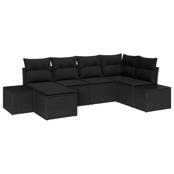 Trädgårdsoffset med kudde 6 pcs Svart konstrotting
