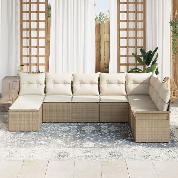 Trädgårdsoffset med kudde 8 pcs Beige konstrotting