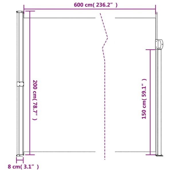 Infällbar sidomarkis vit 200x600 cm