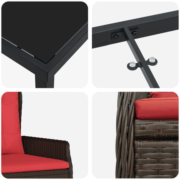 Trädgårdsmöbelset med kudde 7 pcs Brun Poly rattan