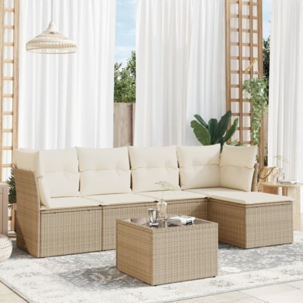 Soffgrupp för trädgården med dynor 6 delar beige konstrotting