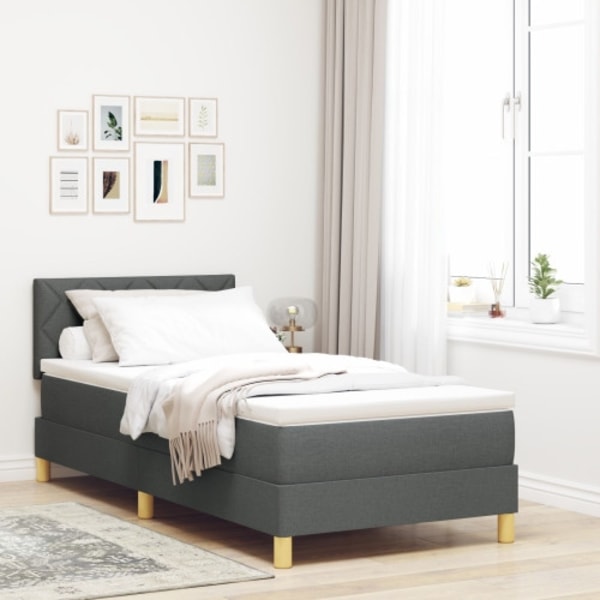 Boxfjädersäng med madrass Mörkgrå 90x200 cm Tyg