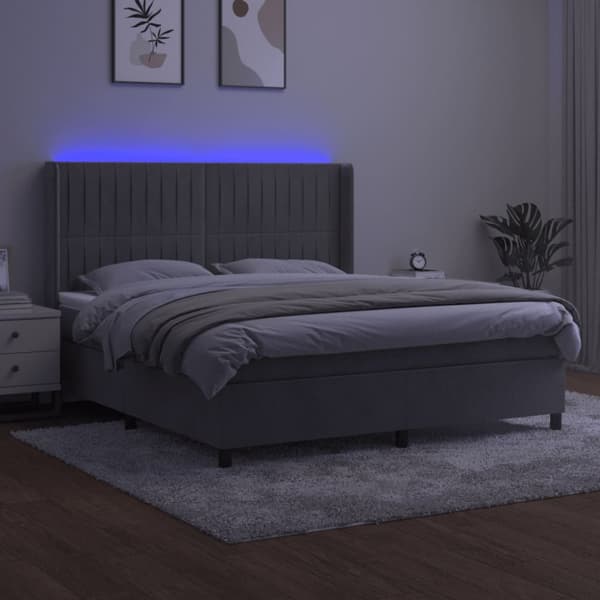 Ramsäng med madrass & LED ljusgrå 160x200 cm sammet